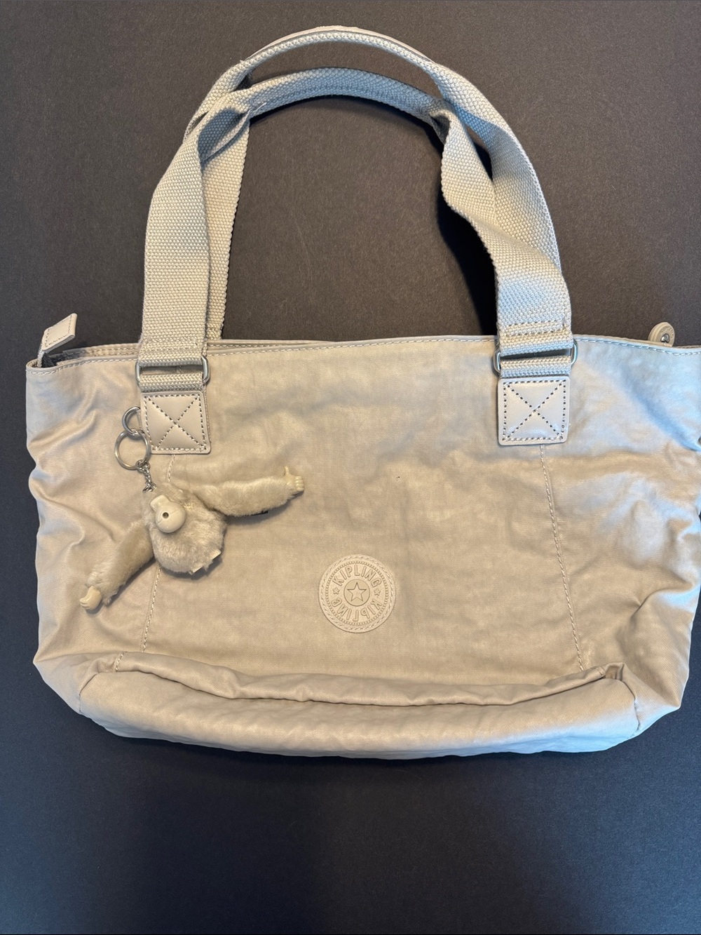 Kipling Grey Tote Shoulder Bag Monkey Charm Never Carried